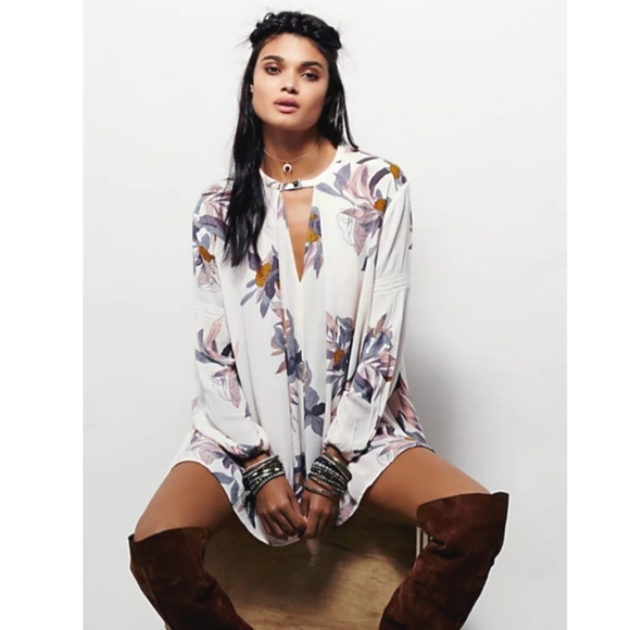 Free People Electric Orchid Print Swing Tunic Size Small - Picture 1 of 7